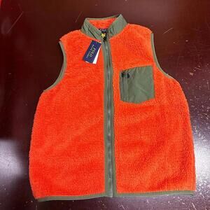 Polo Womens Orange Sleeveless Pocket Comfort Fleece Full Zip Vest Jacket Size XL